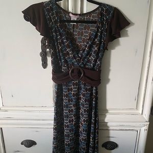 Cute Ruffled Cap-Sleeve V Neck Dress Sz M